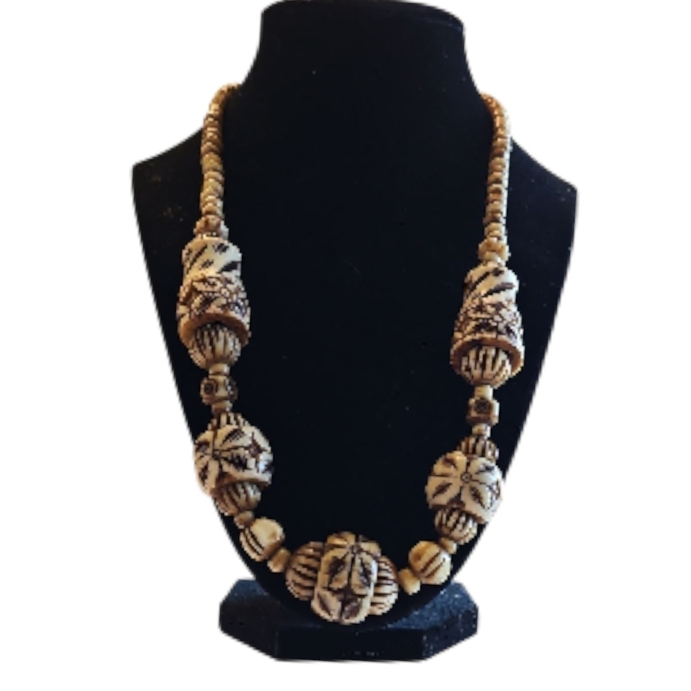 Vintage Carved Bone Necklace - Picture 1 of 5